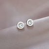 1 Pair Simple Style Round Heart Shape Flower Plating Inlay Titanium Steel Shell Zircon Ear Studs