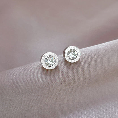 1 Pair Simple Style Round Heart Shape Flower Plating Inlay Titanium Steel Shell Zircon Ear Studs