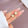 1 Pair Simple Style Round Heart Shape Flower Plating Inlay Titanium Steel Shell Zircon Ear Studs