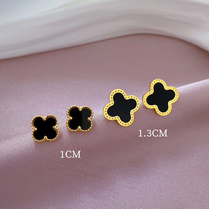 1 Pair Simple Style Round Heart Shape Flower Plating Inlay Titanium Steel Shell Zircon Ear Studs