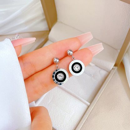 1 Pair Simple Style Round Heart Shape Flower Plating Inlay Titanium Steel Shell Zircon Ear Studs