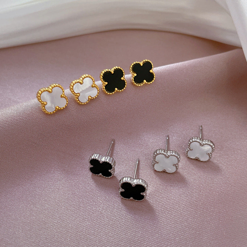 1 Pair Simple Style Round Heart Shape Flower Plating Inlay Titanium Steel Shell Zircon Ear Studs