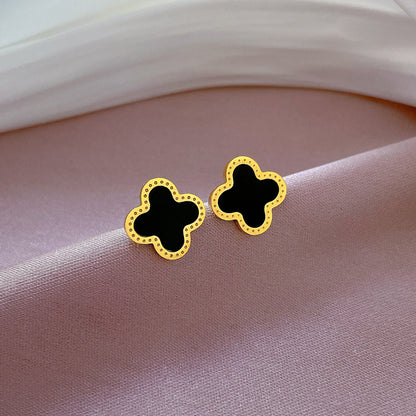 1 Pair Simple Style Round Heart Shape Flower Plating Inlay Titanium Steel Shell Zircon Ear Studs