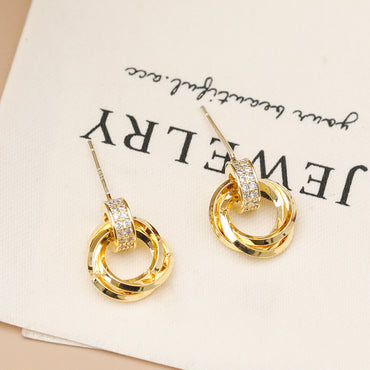 1 Pair Vintage Style Simple Style Geometric Round Inlay Copper Zircon 18K Gold Plated Ear Studs