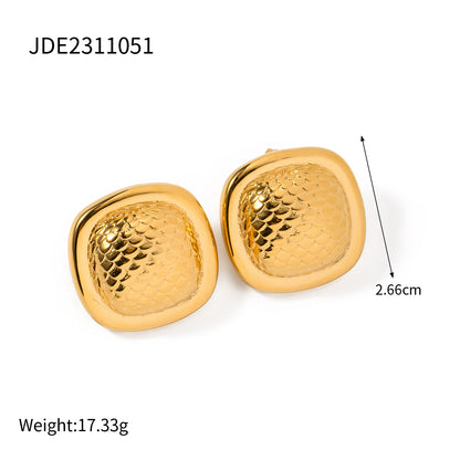 1 Pair IG Style Square Fish Scales Stainless Steel 18K Gold Plated Ear Studs