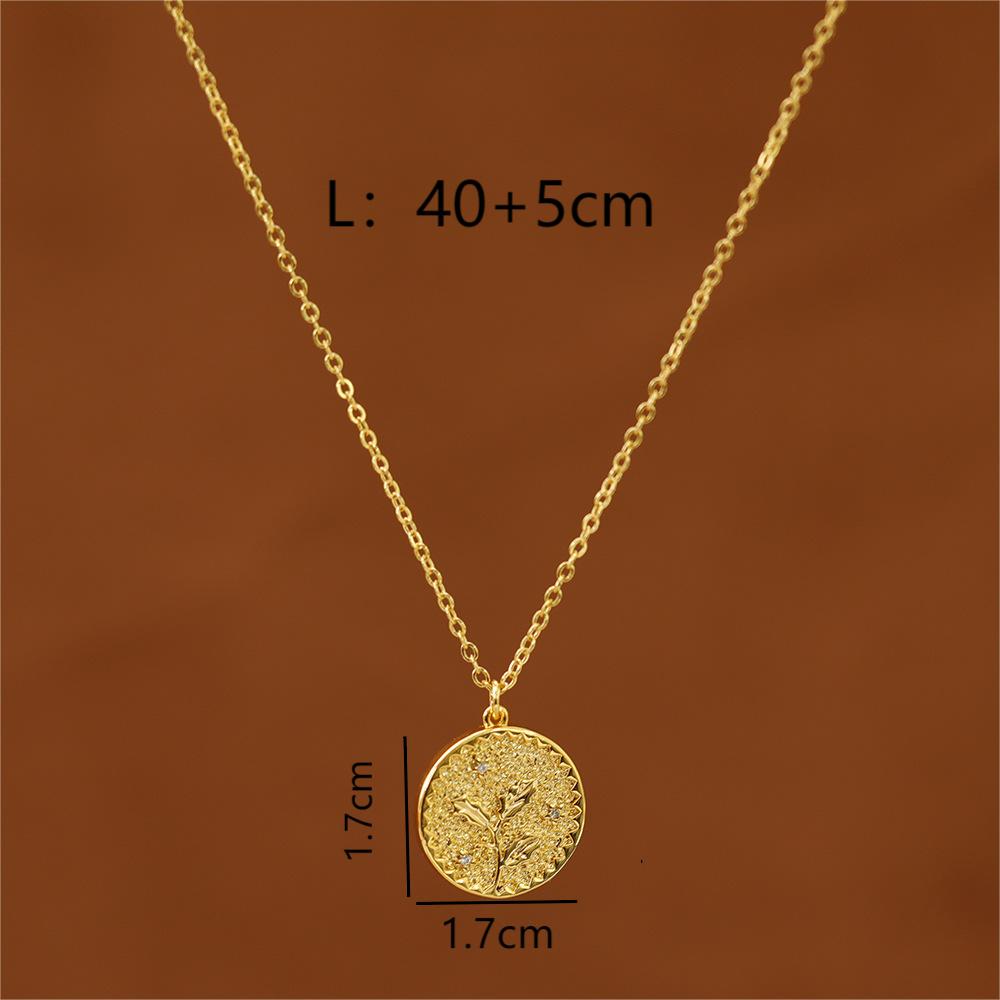 Copper 18K Gold Plated Simple Style Streetwear Plant Inlay Zircon Pendant Necklace