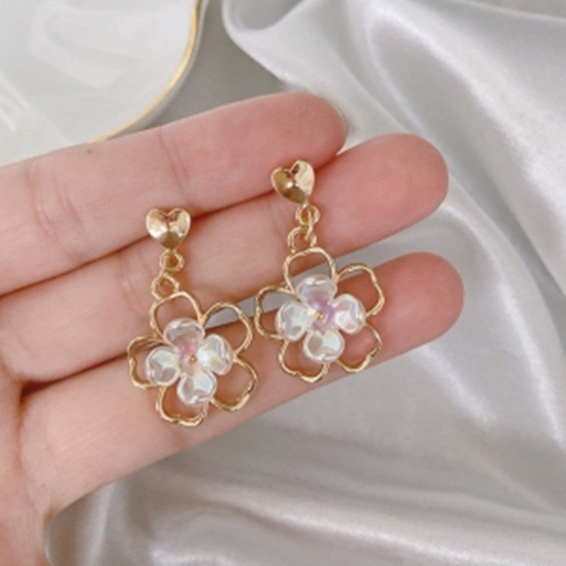 1 Pair Sweet Heart Shape Rose Flower Inlay Imitation Pearl Alloy Rhinestones Earrings