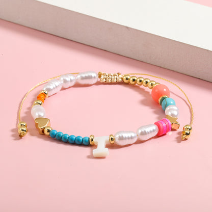 Sweet Letter Heart Shape Imitation Pearl Rope Beaded Women's Bracelets