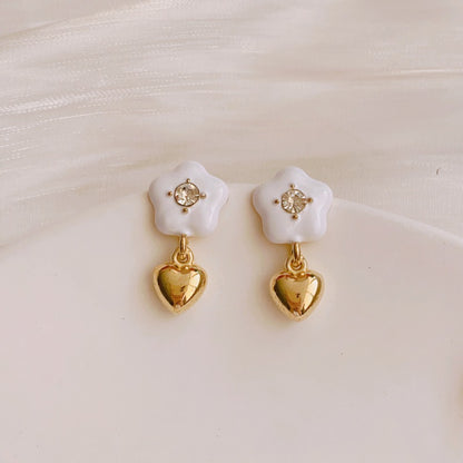 1 Pair Sweet Heart Shape Rose Flower Inlay Imitation Pearl Alloy Rhinestones Earrings