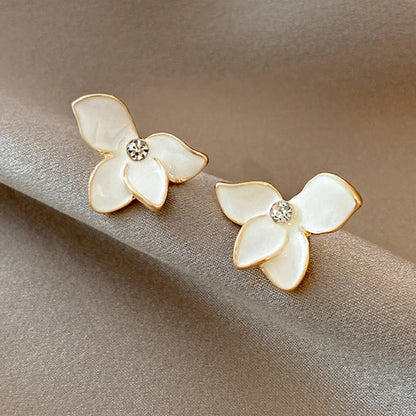 1 Pair Sweet Heart Shape Rose Flower Inlay Imitation Pearl Alloy Rhinestones Earrings