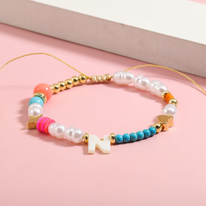 Sweet Letter Heart Shape Imitation Pearl Rope Beaded Women's Bracelets