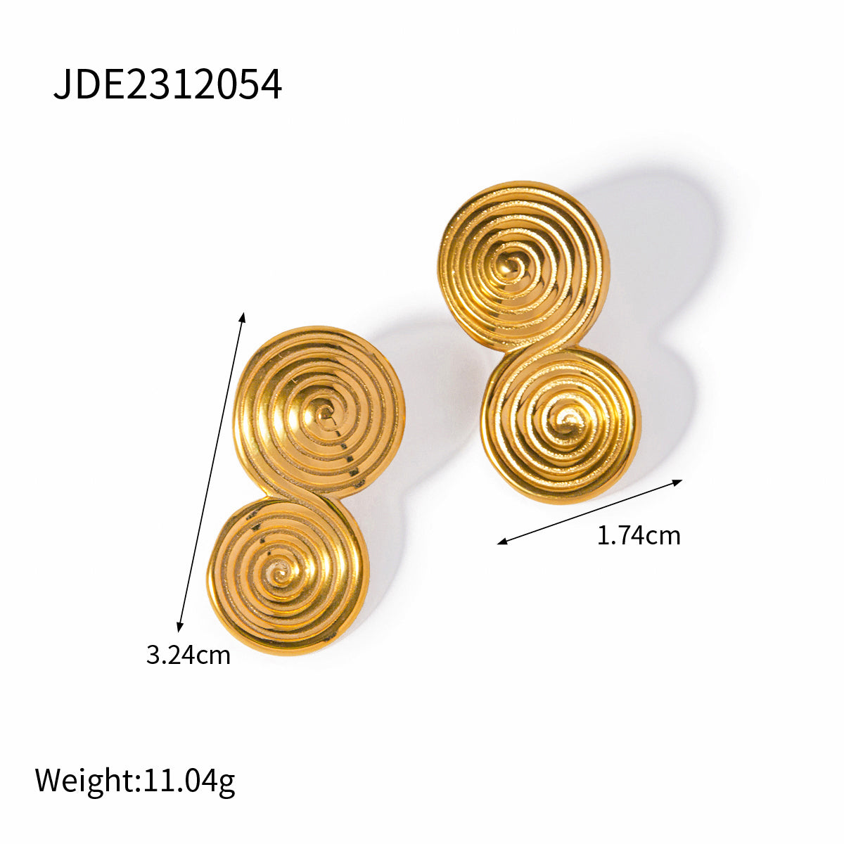 1 Pair IG Style Spiral Stripe Stainless Steel 18K Gold Plated Ear Studs