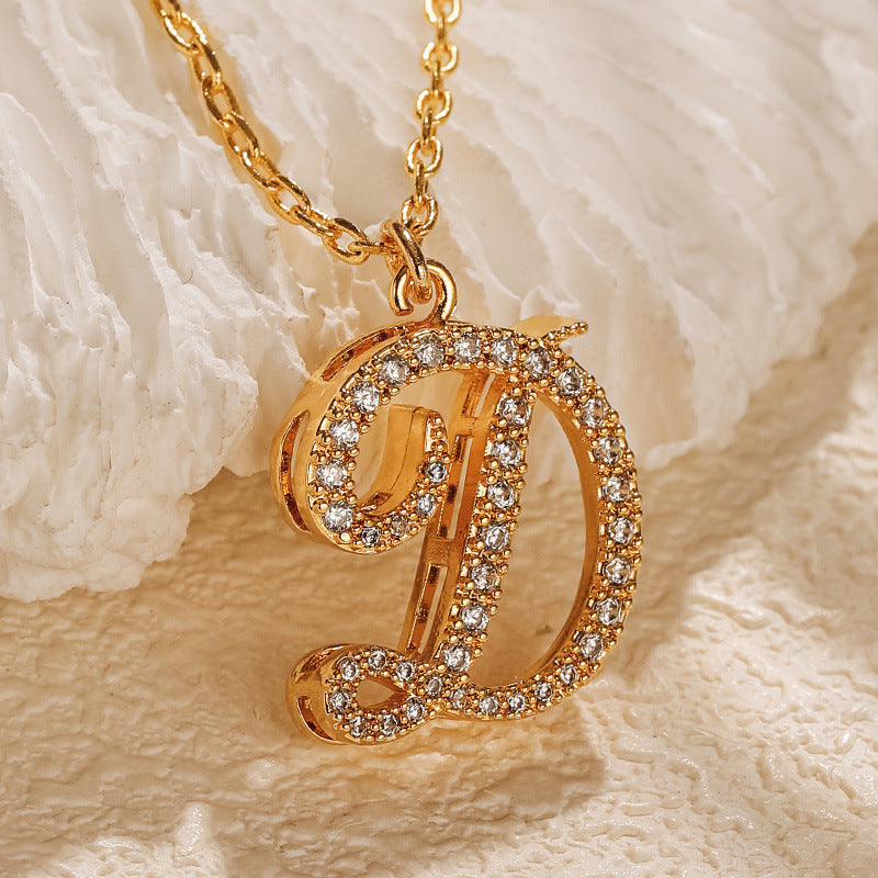 Copper 18K Gold Plated Simple Style Letter Inlay Zircon Pendant Necklace