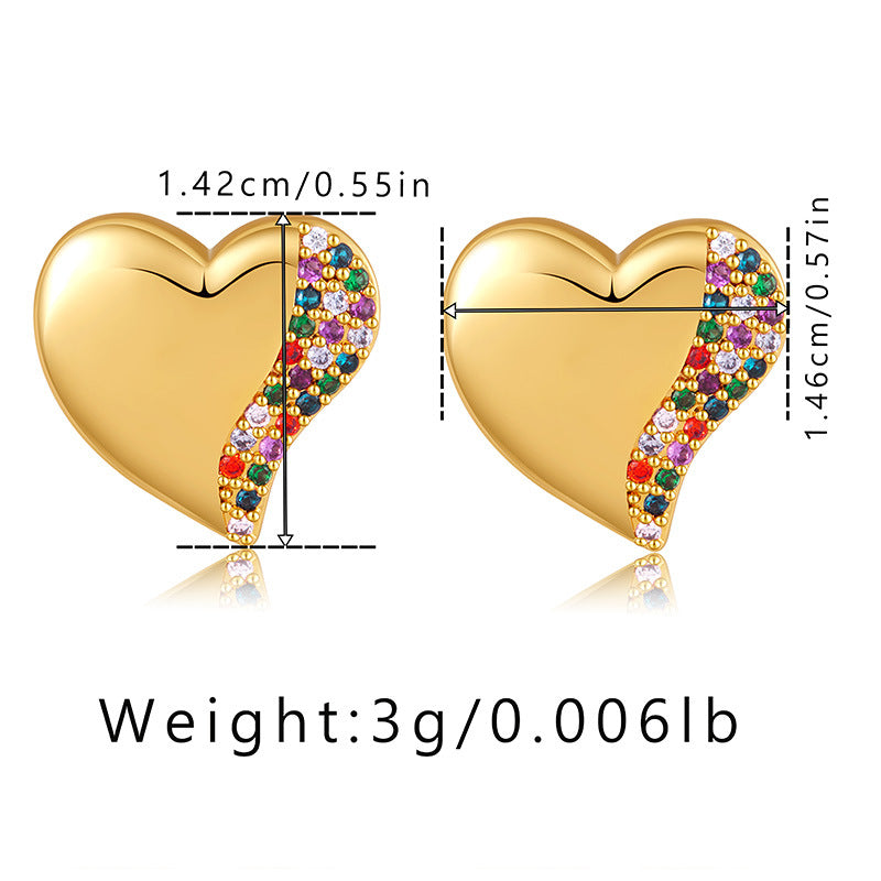 1 Pair Sweet Heart Shape Inlay Copper Zircon 18K Gold Plated Ear Studs