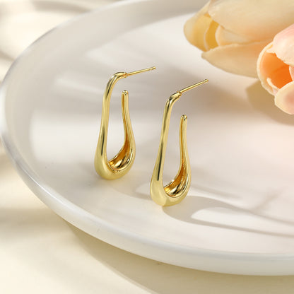 1 Pair IG Style U Shape Copper 18K Gold Plated Earrings