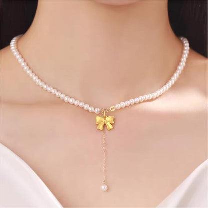 Elegant Sweet Bow Knot Imitation Pearl Copper Beaded Plating Women's Bracelets Necklace