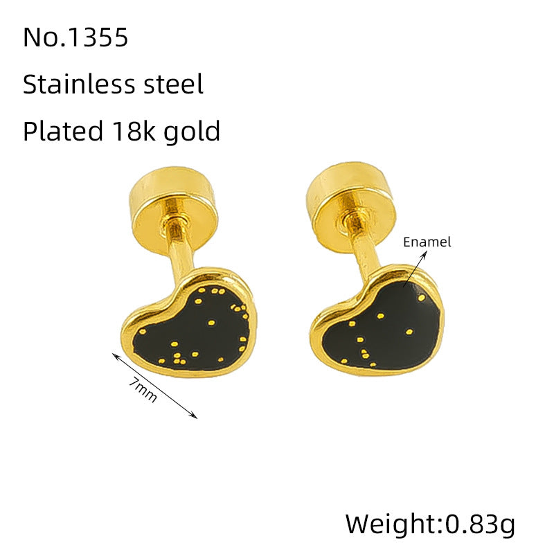 1 Pair Simple Style Heart Shape Enamel Plating Stainless Steel Ear Studs