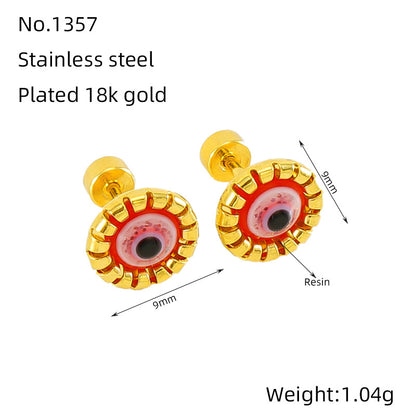 1 Pair Simple Style Eye Inlay Stainless Steel Resin 18K Gold Plated Ear Studs