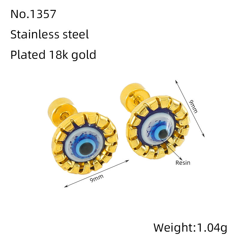 1 Pair Simple Style Eye Inlay Stainless Steel Resin 18K Gold Plated Ear Studs