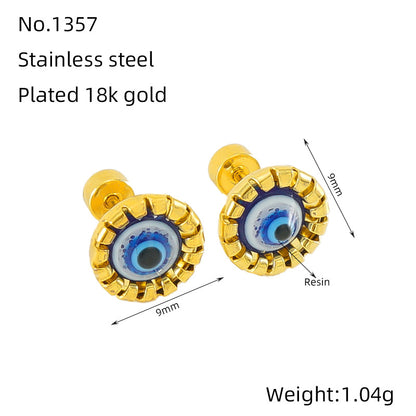 1 Pair Simple Style Eye Inlay Stainless Steel Resin 18K Gold Plated Ear Studs