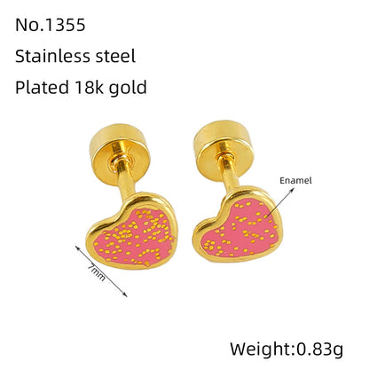 1 Pair Simple Style Heart Shape Enamel Plating Stainless Steel Ear Studs