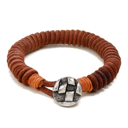 Retro Geometric Alloy Cowhide Knitting Men's Bangle