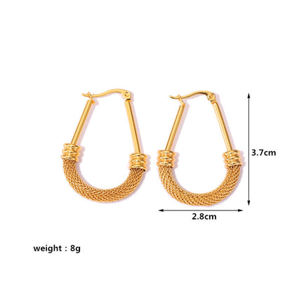 1 Pair Casual Simple Style Geometric Plating Mesh Stainless Steel Hoop Earrings