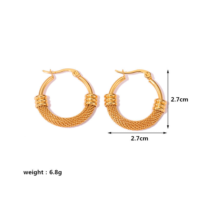 1 Pair Casual Simple Style Geometric Plating Mesh Stainless Steel Hoop Earrings