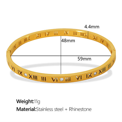 Titanium Steel 18K Gold Plated Vintage Style Simple Style Roman Numeral Zircon Bangle