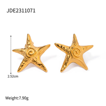 1 Pair IG Style Beach Pentagram Stainless Steel Titanium Steel 18K Gold Plated Ear Studs