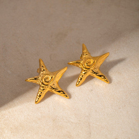 1 Pair IG Style Beach Pentagram Stainless Steel Titanium Steel 18K Gold Plated Ear Studs