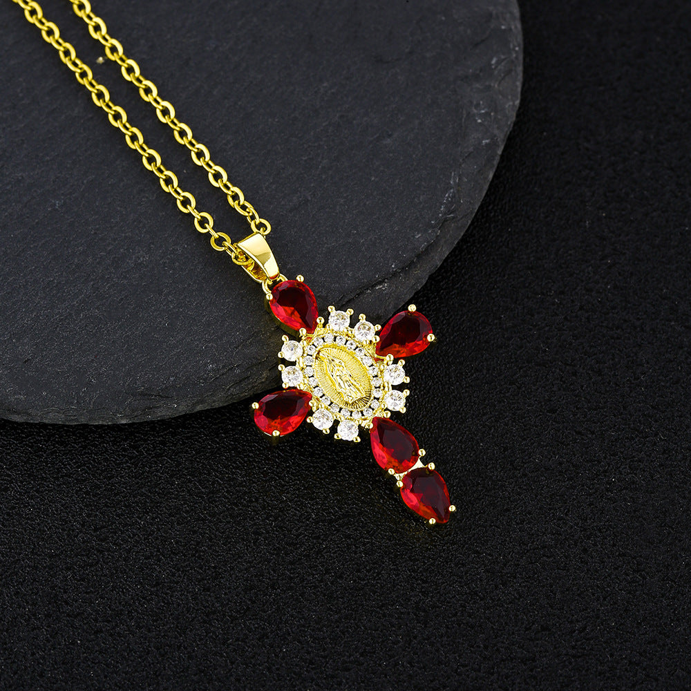 Stainless Steel Copper Casual Simple Style Human Cross Plating Inlay Zircon Pendant Necklace