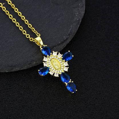 Stainless Steel Copper Casual Simple Style Human Cross Plating Inlay Zircon Pendant Necklace