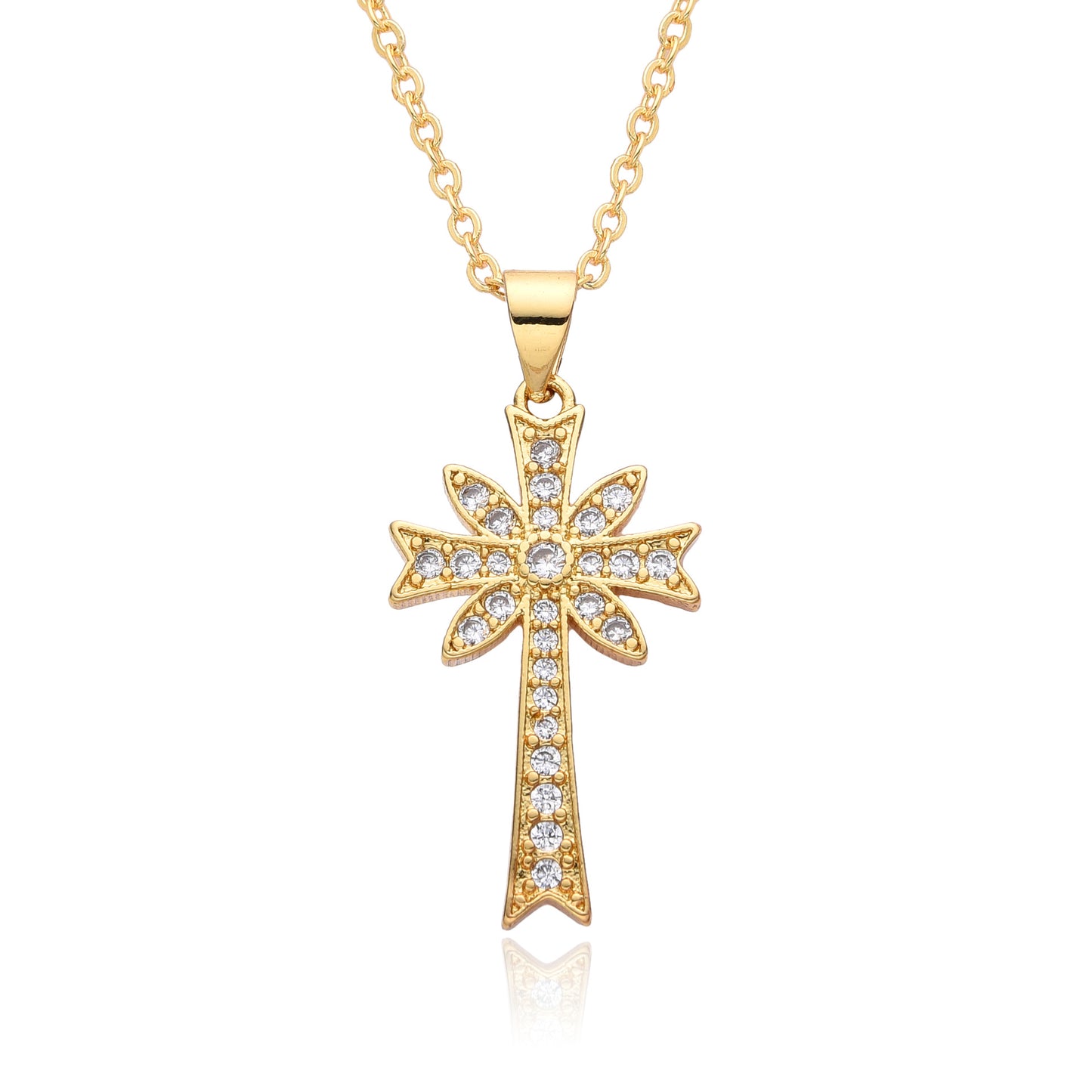 Copper Gold Plated Simple Style Shiny Cross Hollow Out Inlay Zircon Pendant Necklace