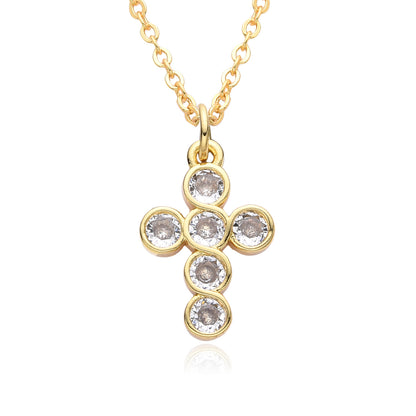 Copper Gold Plated Simple Style Shiny Cross Hollow Out Inlay Zircon Pendant Necklace