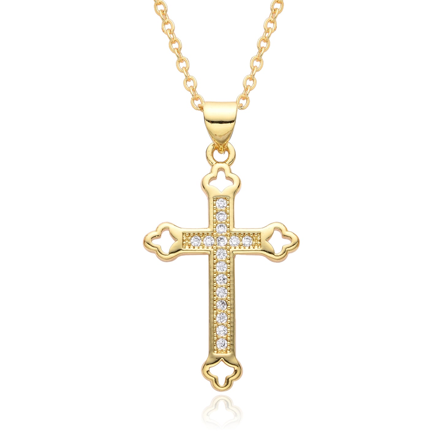 Copper Gold Plated Simple Style Shiny Cross Hollow Out Inlay Zircon Pendant Necklace