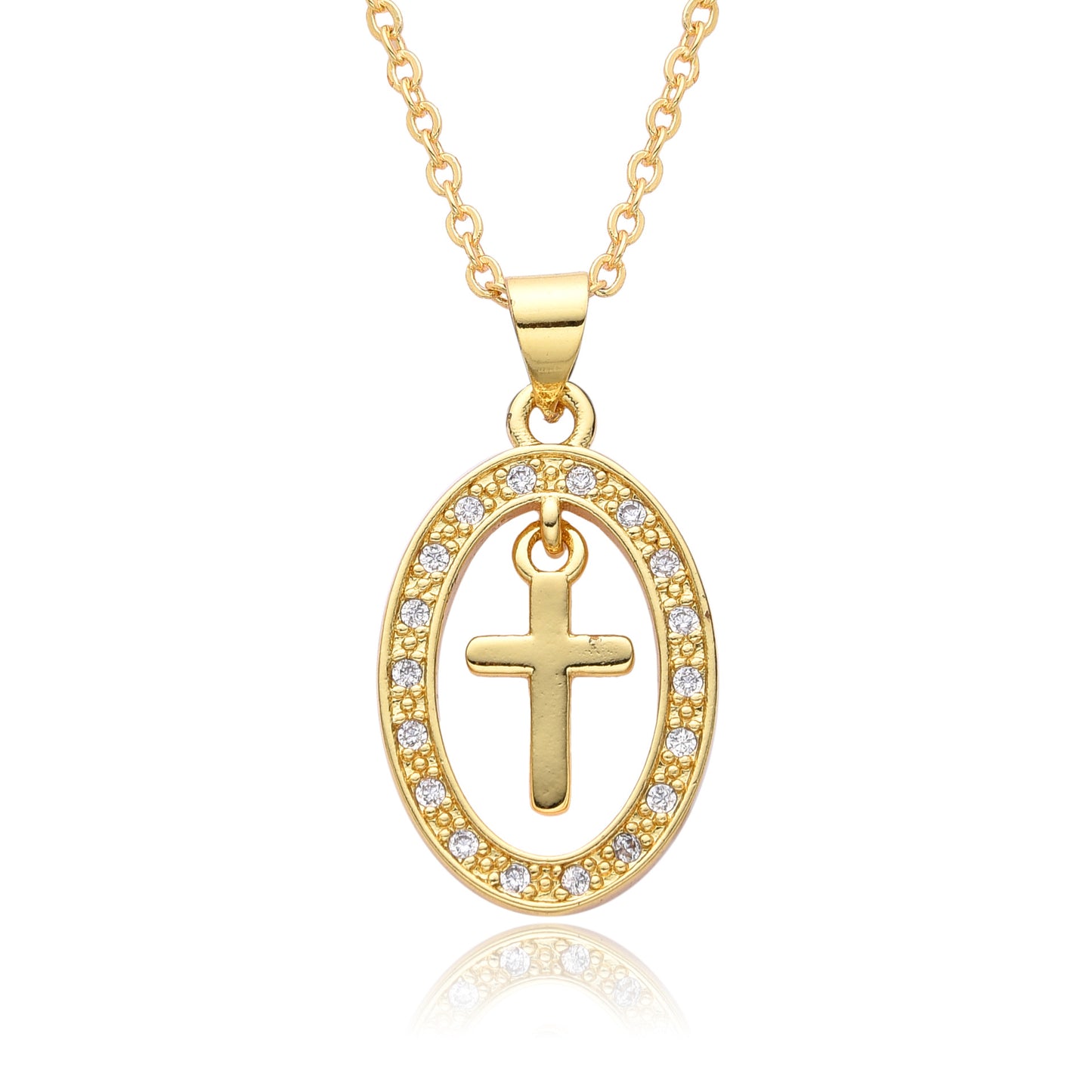 Copper Gold Plated Simple Style Shiny Cross Hollow Out Inlay Zircon Pendant Necklace