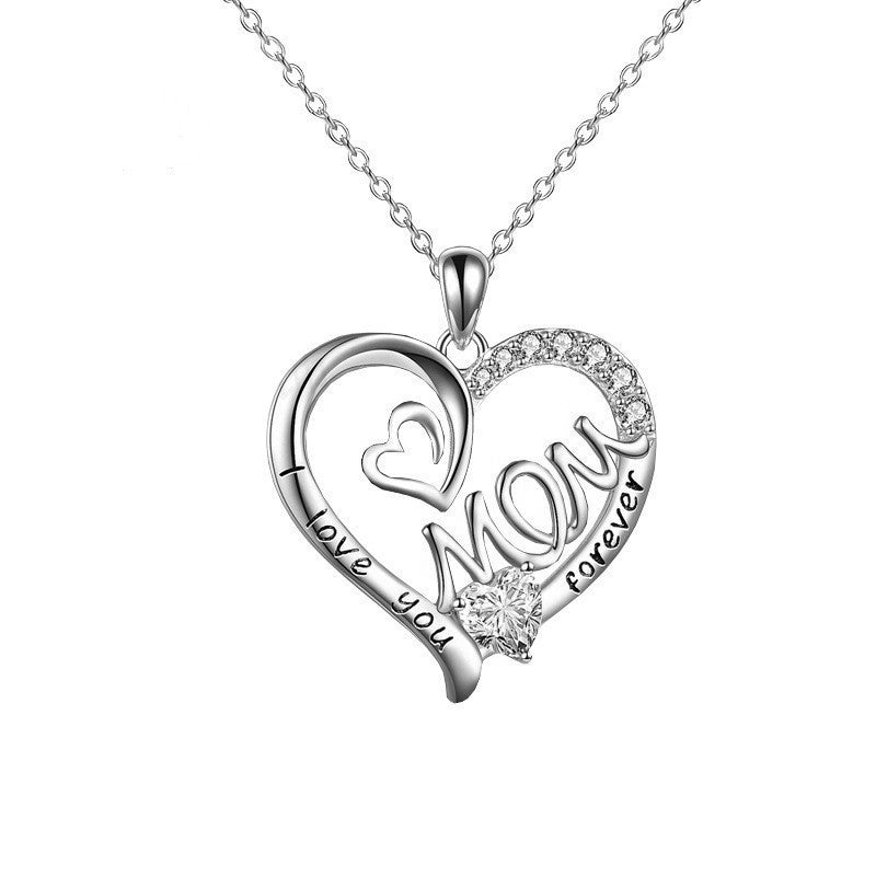 Copper IG Style MAMA Sweet Letter Heart Shape Plating Hollow Out Inlay Zircon Pendant Necklace