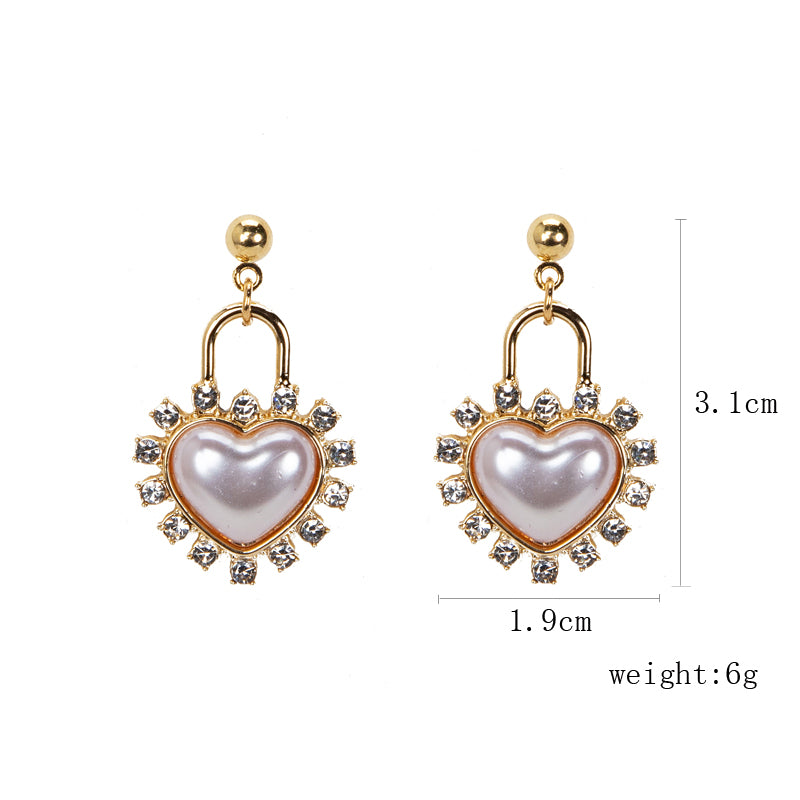 Simple Style Korean Style Heart Shape Alloy Acrylic Rhinestones Silver Plated Women's Earrings Necklace