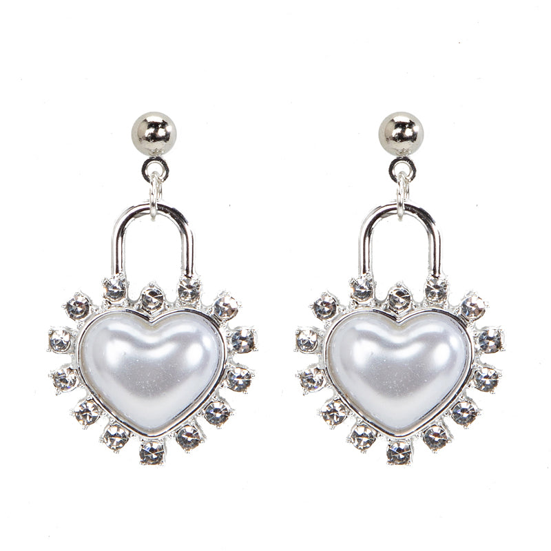 Simple Style Korean Style Heart Shape Alloy Acrylic Rhinestones Silver Plated Women's Earrings Necklace