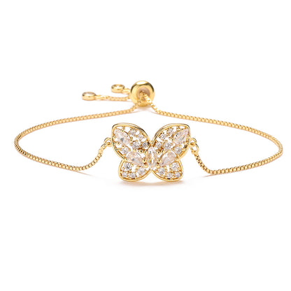 Copper 18K Gold Plated Simple Style Commute Butterfly Hollow Out Inlay Zircon Bracelets