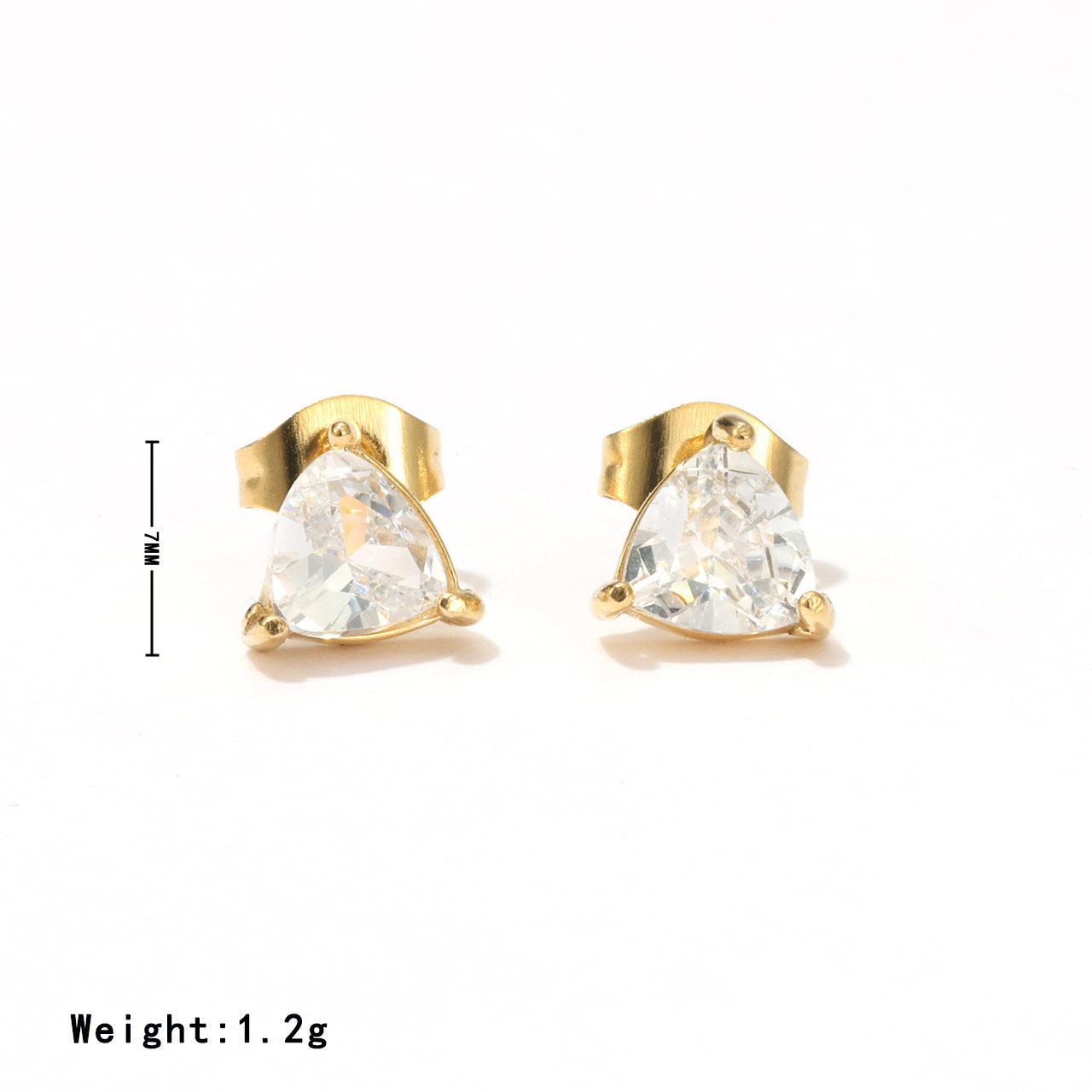 1 Pair Simple Style Triangle Inlay Stainless Steel Zircon White Gold Plated Gold Plated Ear Studs