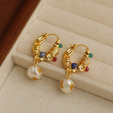 1 Pair Vintage Style Simple Style Geometric Pearl Copper 18K Gold Plated Drop Earrings