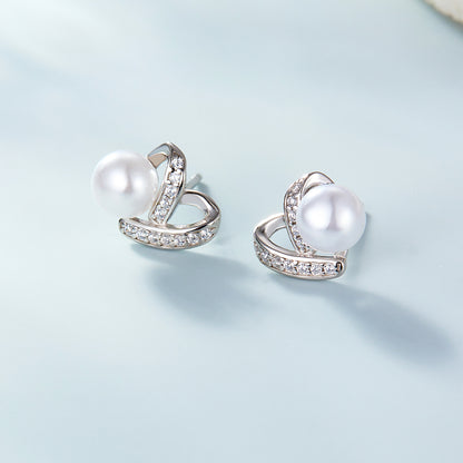 1 Pair Elegant Wedding Pastoral Round Inlay Imitation Pearl Pearl Zircon White Gold Plated Gold Plated Ear Studs Ear Hook