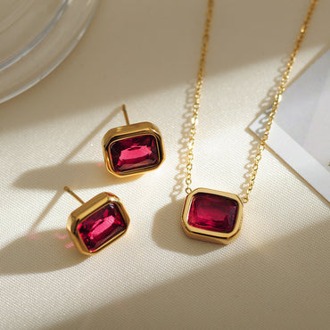 Stainless Steel Simple Style Square Plating Inlay Zircon Earrings Necklace