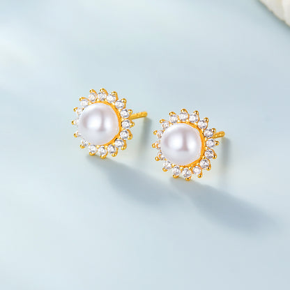 1 Pair Elegant Wedding Pastoral Round Inlay Imitation Pearl Pearl Zircon White Gold Plated Gold Plated Ear Studs Ear Hook