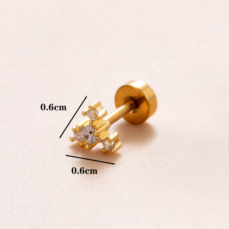 1 Piece Ear Cartilage Rings & Studs Classic Style Geometric Stainless Steel Copper Polishing Plating Inlay Zircon 18K Gold Plated Ear Cartilage Rings & Studs