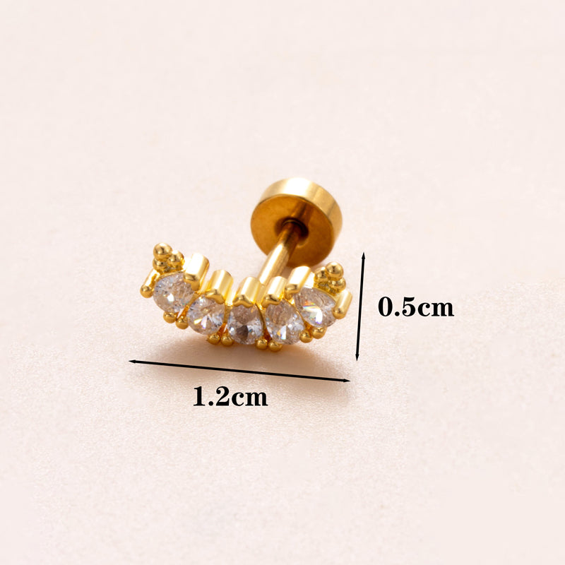 1 Piece Ear Cartilage Rings & Studs Classic Style Geometric Stainless Steel Copper Polishing Plating Inlay Zircon 18K Gold Plated Ear Cartilage Rings & Studs