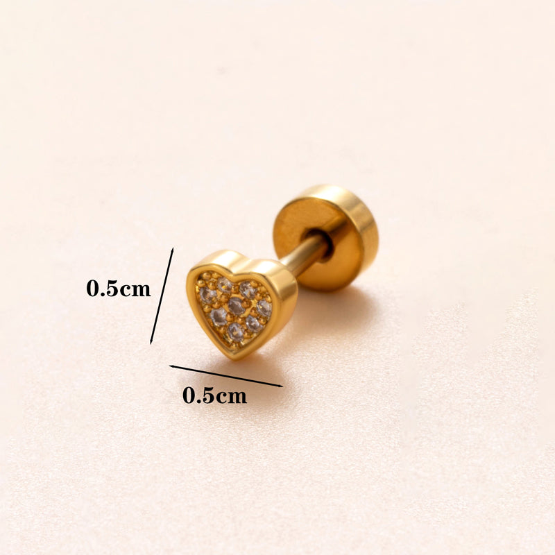 1 Piece Classic Style Heart Shape Polishing Plating Stainless Steel Copper Zircon 18K Gold Plated Ear Studs