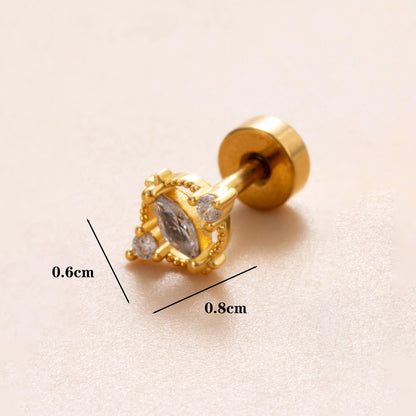 1 Piece Classic Style Heart Shape Polishing Plating Stainless Steel Copper Zircon 18K Gold Plated Ear Studs